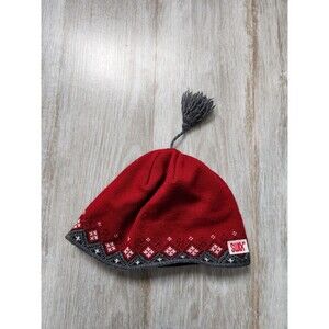 SWIX Ski VTG 1980s 100% Wool Hat One Size Knit Beanie Unisex Lined Red Gray